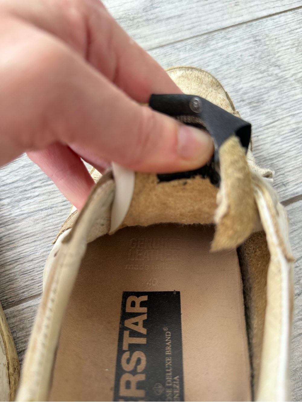 Golden Goose White Leather Sneakers with Neon Yellow Heel and Brown Star - Picture 4 of 5